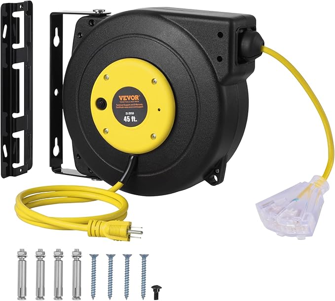 VEVOR Retractable Extension Cord Reel, 45 FT, Heavy Duty 12AWG/3C SJTOW by VEVOR
