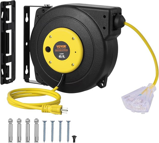 VEVOR Retractable Extension Cord Reel, 45 FT, Heavy Duty 12AWG/3C SJTOW by VEVOR