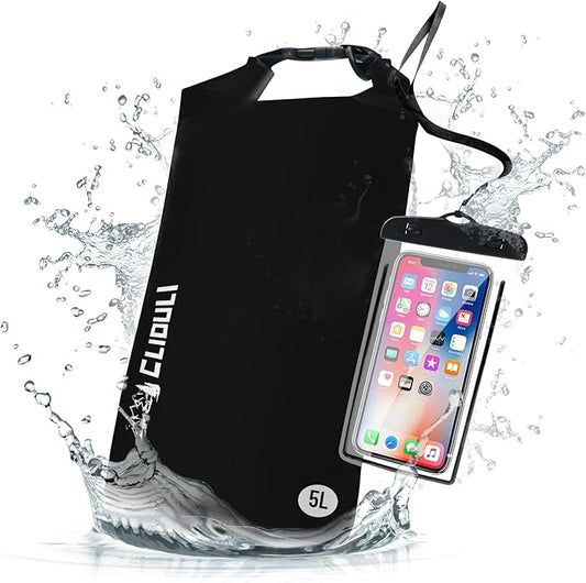 Waterproof Dry Bag, Roll Top Black Small Waterproof Backpack by Cliduli
