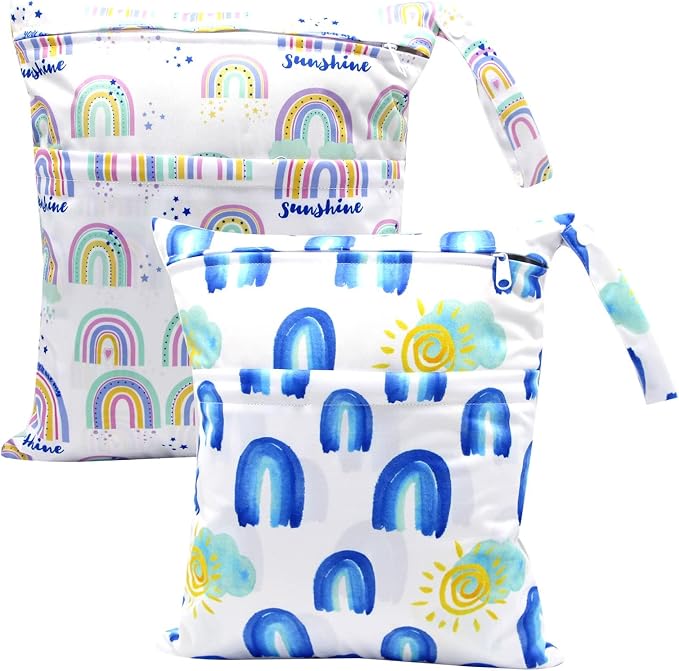 2pcs Waterproof Wet Bags with Two Zippered Pockets, Reusable by Welcometoeaxin