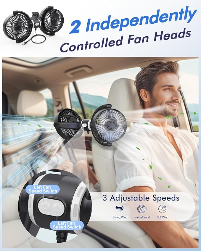 Car Fan USB Powered for Baby: Dual Car Cooling Fans for Backseat 3 Speed - Image 4
