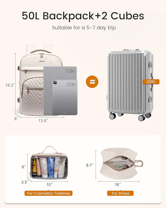 LOVEVOOK 50L Travel Backpack for Women Men, TSA Personal Item Travel Bag Fits - Image 4