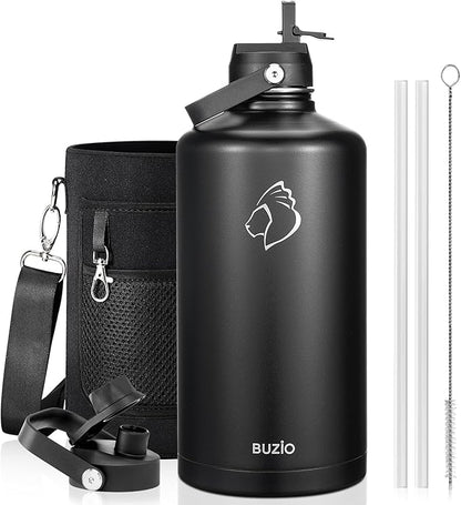 BUZIO 1 Gallon Water Jug with Straw Handle Lid, 128oz Water Bottle Stainless by BUZIO