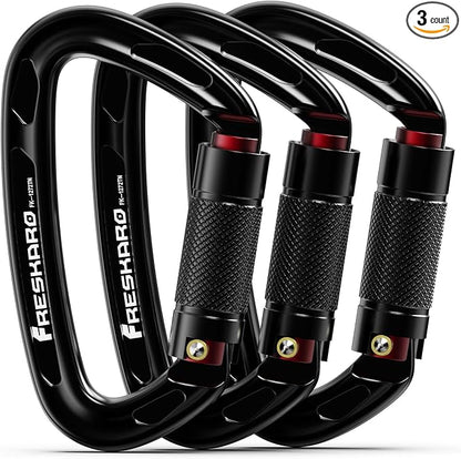 FresKaro UIAA Certified 25KN Auto Locking Climbing Carabiner Clips, Twist Lock by FresKaro
