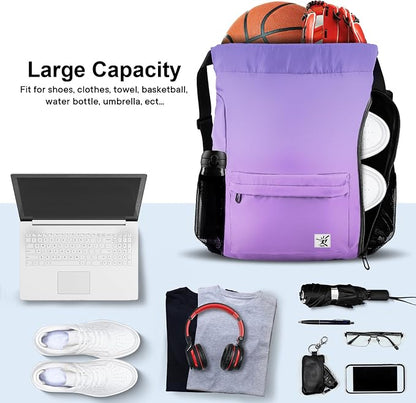 Drawstring Backpack with Mesh Pockets String Gym Bag Sackpack Sandproof Water - Image 2