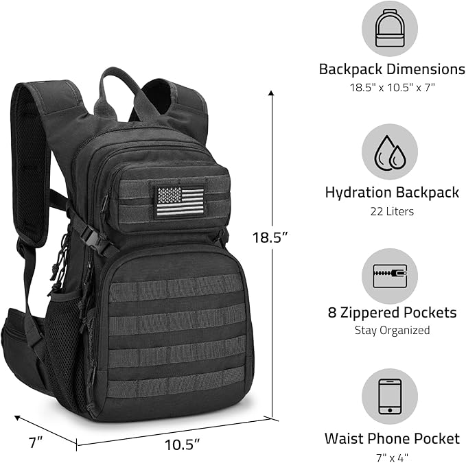 CVLIFE Hydration Backpack with 3L TPU Tactical Water Bladder, 22L Hiking - Image 6