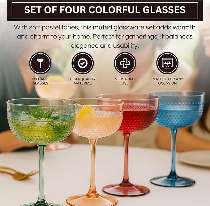 Khen Muted Hobnail Coupes Vintage Textured Pastel Style Cocktail Martini - Image 4