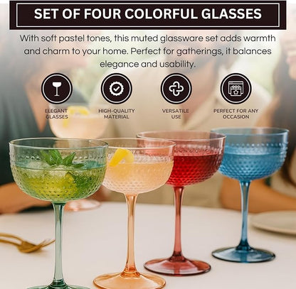 Khen Muted Hobnail Coupes Vintage Textured Pastel Style Cocktail Martini - Image 4