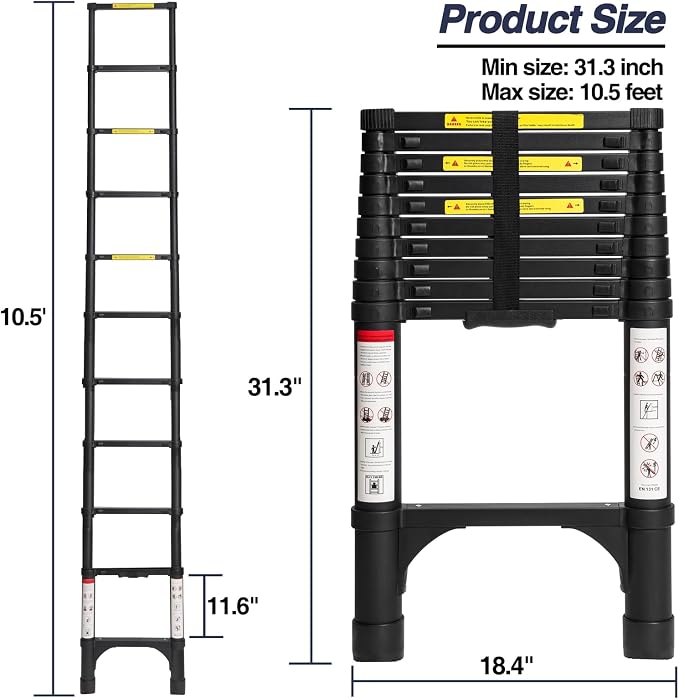 BOCOM 10.5 FT Aluminum Telescoping Ladder, Lightweight Multi-Purpose - Image 5