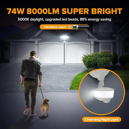 LUTEC 2 Pack 74W 8000 Lumen Motion Sensor Outdoor Lights, 5000K Daylight - Image 2