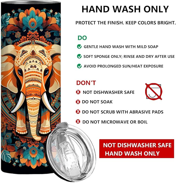 Firmiso 20 oz Tumbler｜Skinny Insulated Travel Mug｜Mandala Elephant Stainless - Image 4