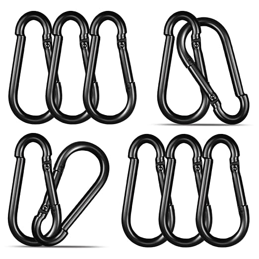 Black Carabiner, Heavy Duty Galvanized Steel Spring Snap Hook Carabiner Clips by High-PQ