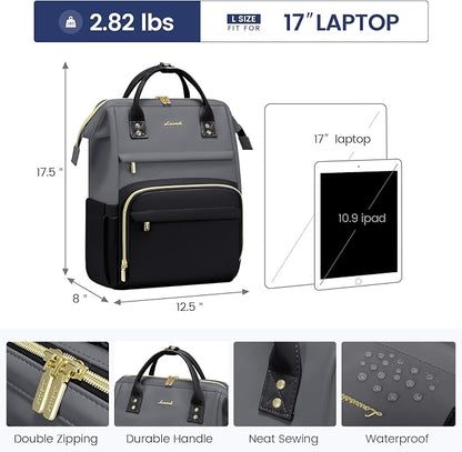 LOVEVOOK Leather Backpack for Women, 17 inch Leather Laptop Backpacks Women - Image 4
