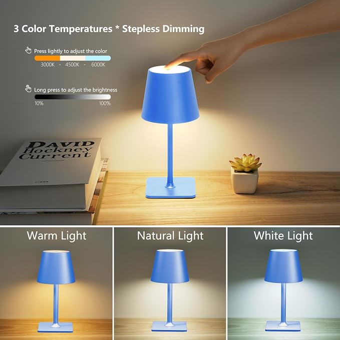 Yogaret Blue Cordless Table Lamp Set of 2, Indoor/Outdoor Table Lamp - Image 5