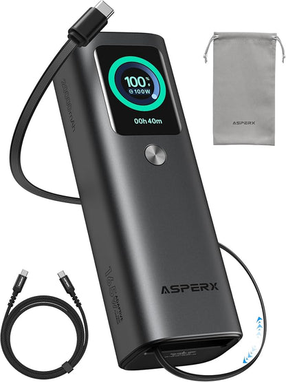 AsperX Laptop Power Bank, 165W 20, Retractable Cables, Aluminum Alloy Unibody by AsperX
