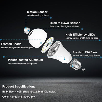 Motion Sensor Light Bulbs Dusk to Dawn 13W 100W Equivalent 1100lm Movement - Image 8