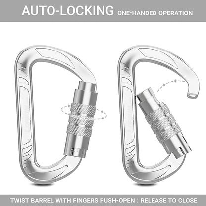 3inch Auto Locking Carabiner Clips Heavy Duty, 12KN /2697lbs Lightweight - Image 3