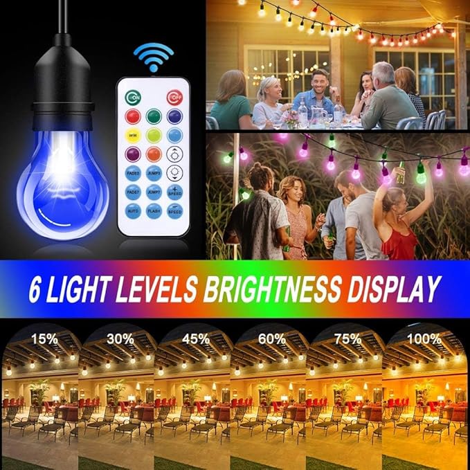 35FT Outdoor String Lights, 16 Shatterproof Edison Bulbs, Dimmable RGB Color - Image 7