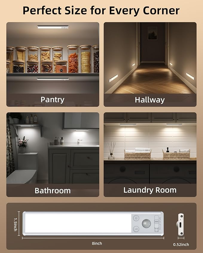 EZVALO 8" Under Cabinet Lighting, 2400mAh Rechargeable Motion Sensor Light - Image 6