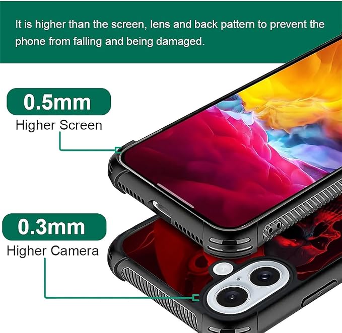 for iPhone 16 Plus Case, Gestures Funny Skull Pattern Graphic Design Girl Boy - Image 4
