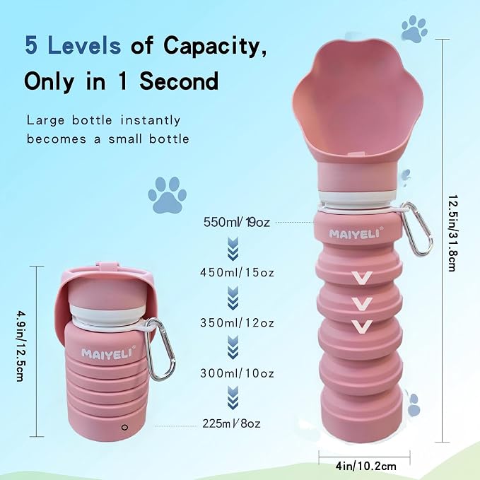 Portable Dog Water Bottle, Collapsible Silicone Dog Water Bottle - Image 2