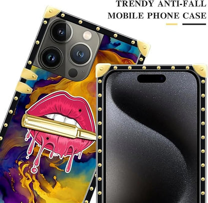 Compatible with iPhone 16 Pro Max Case, Cool Corlorful Lip Marble Luxury Golden - Image 4