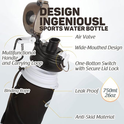 Kemier Collapsible Silicone Water Bottles-750ML, Medical Grade, BPA Free Travel - Image 4
