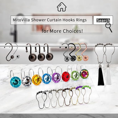 MitoVilla White Clear Shower Curtain Hooks 24 Pcs Set, Metal Shower Hooks - Image 7