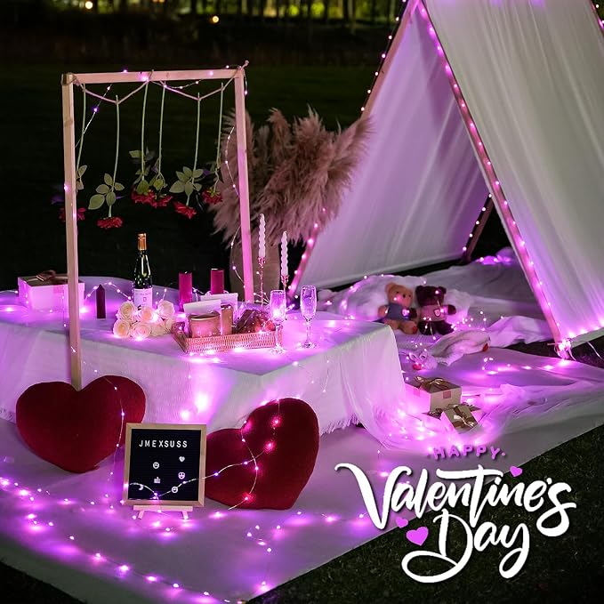 JMEXSUSS 4 Pack Pink Solar Lights, Each 33ft 100 LED Solar String Lights - Image 2