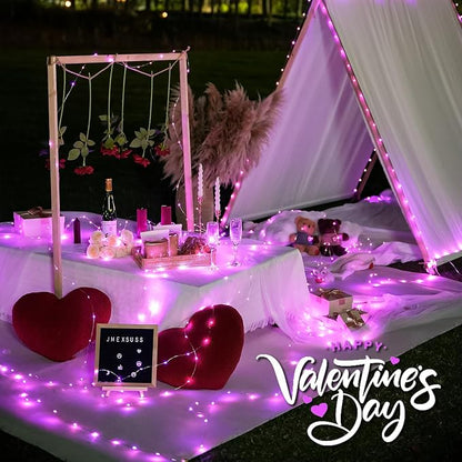 JMEXSUSS 2 Pack Valentine Solar Lights Outdoor, 33ft 100 LED Pink Solar String - Image 2