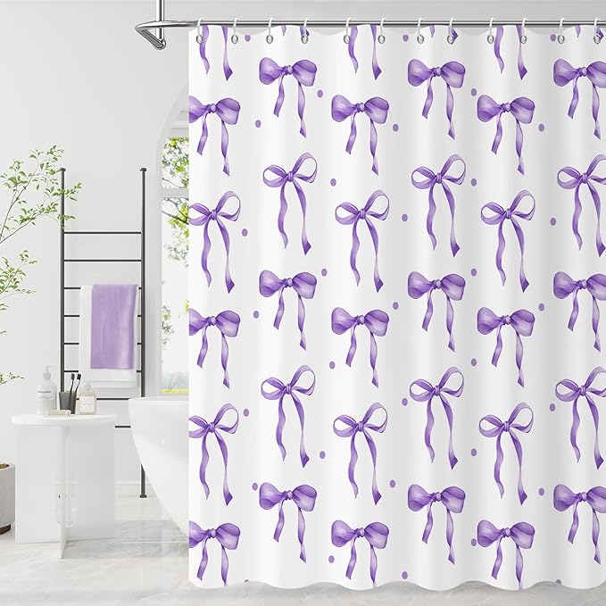 Purple Bow Shower Curtain by Caheansi