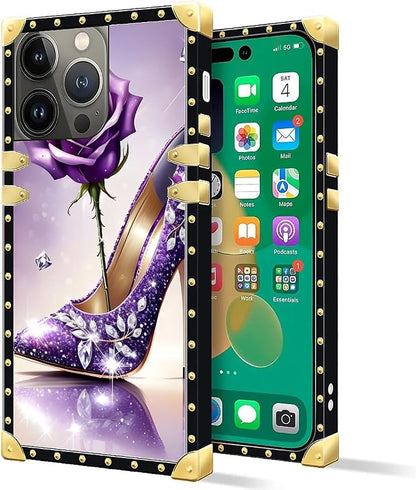 Compatible with iPhone 14 Pro Case, High Heeled Purple Diamond Rose Luxury - Image 2