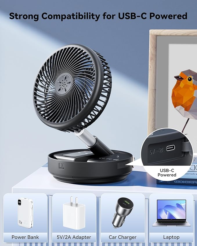 Portable Oscillating Travel Fan, 10400mAh Battery Operated Rechargeable USB - Image 7