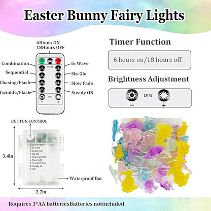 EXF Easter Decorations Bunny Pastel Fairy Lights, Battery Operated - Image 8