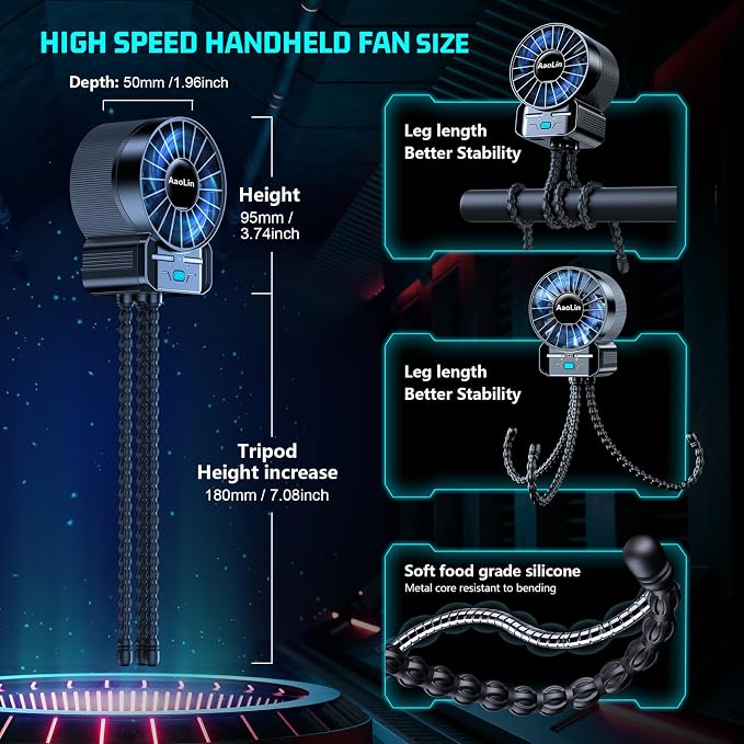 multifunctional USB rechargeable portable stroller small fan 4 speed 6600rpm - Image 5