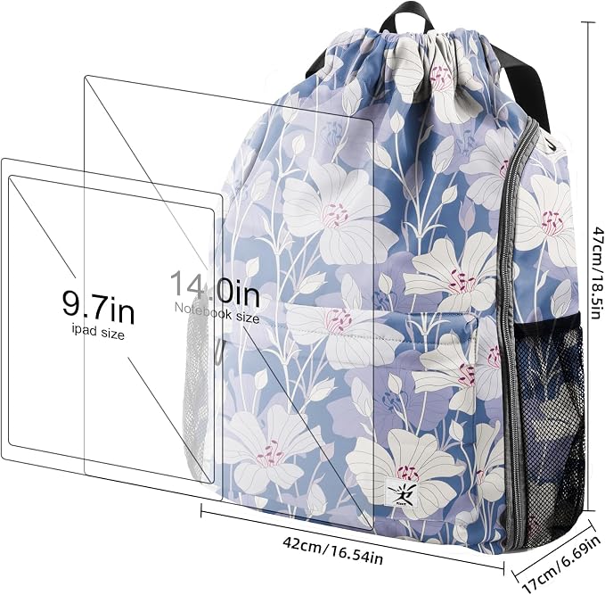 Drawstring Backpack with Mesh Pockets String Gym Bag Sackpack Sandproof Water - Image 7