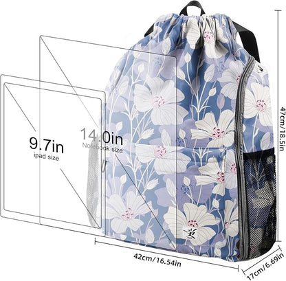 Drawstring Backpack with Mesh Pockets String Gym Bag Sackpack Sandproof Water - Image 7