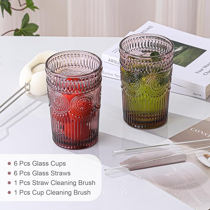 ZMOWIPDL Vintage Glassware Drinking Glasses Set of 6, 13 oz Purple Textured - Image 5