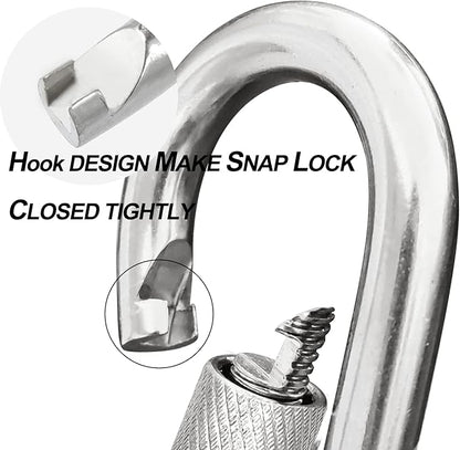 Locking Carabiner Clips, Stainless Steel Spring Snap Hook Locking Carabiner - Image 6