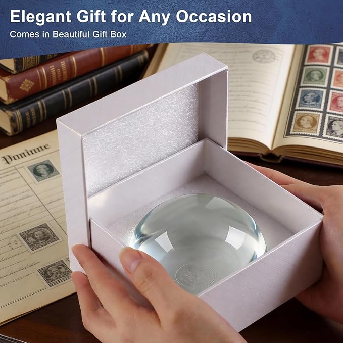 6X Crystal Dome Magnifier Paperweight, 3.8 Inch Large Dome Reading Magnifying - Image 6