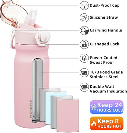 BJPKPK Water Bottle with Straw 18oz Insulated Water Bottles Reusable Stainless - Image 2
