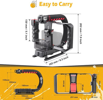 Zeadio Camera Smartphone Handheld Stabilizer, Triple Cold-Shoe Handle Grip - Image 7