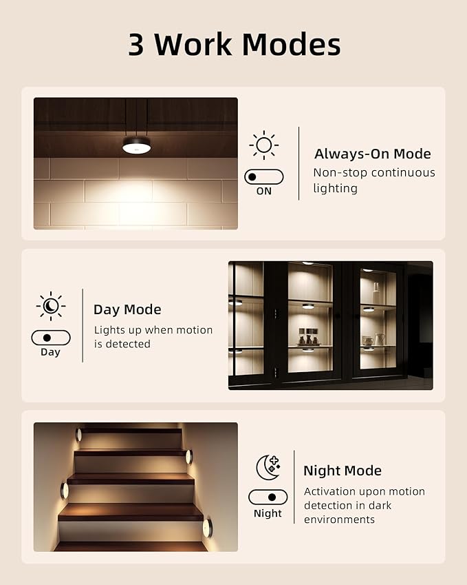 EZVALO Under Cabinet Lighting, 1000mAh Rechargeable Puck Lights - Image 6
