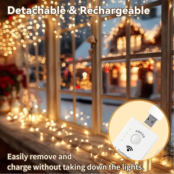 HXWEIYE Rechargeable Fairy Lights Battery Operated, DIY Timer & 8 Modes - Image 5