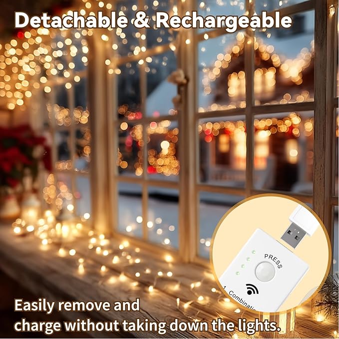 HXWEIYE Rechargeable Fairy Lights Battery Operated, DIY Timer & 8 Modes - Image 5