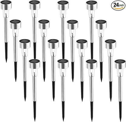 SOLPEX 24 Pack Solar Outdoor Lights Pathway, Stainless Steel Solar Lights by Solpex