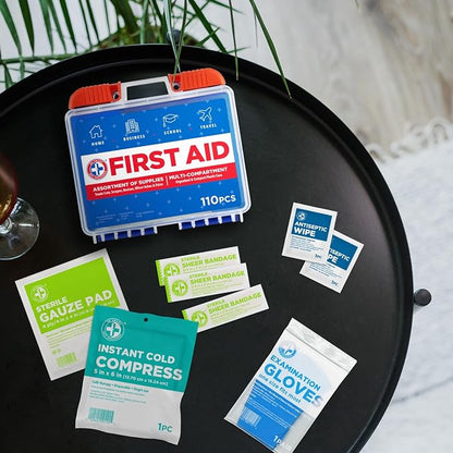 Be Smart Get Prepared 110 pc First Aid Kit: Clean, Protect Minor Cuts, Camping - Image 6