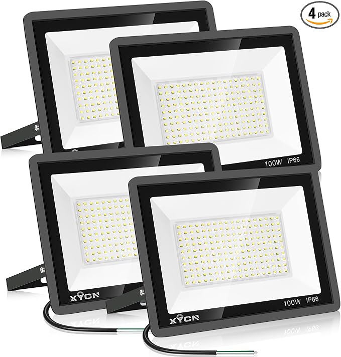 XYCN 4 Pack 100W LED Flood Light, IP66 Waterproof Outside Flood Light, 12500LM by XYCN