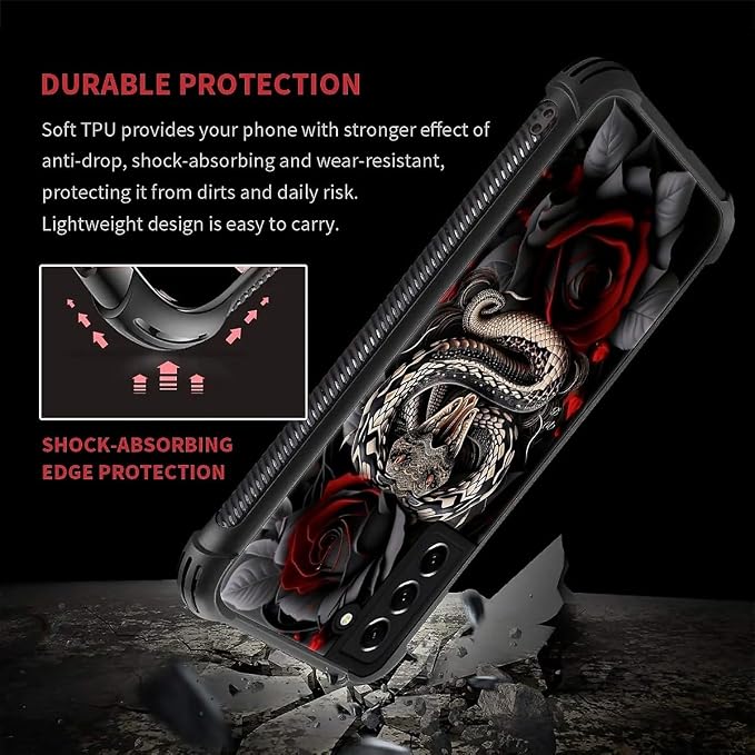 for Samsung Galaxy S21 Case, Entwined Rose Snake Pattern Graphic Design Girl - Image 5