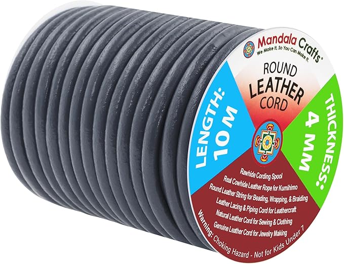 Mandala Crafts Round Cowhide Genuine Gray Leather Cord by MandalaCrafts